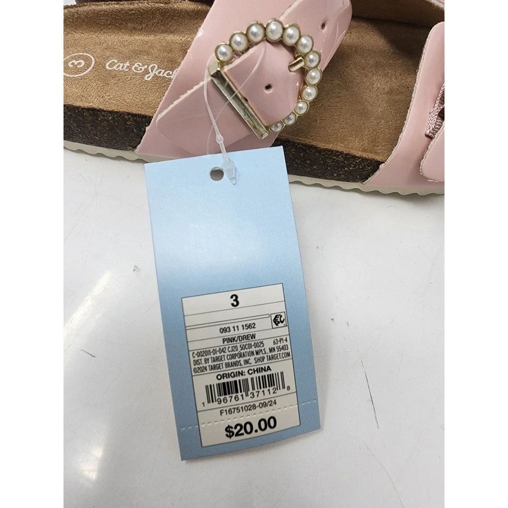 Cat & Jack Girls Drew Buckle Sandals Pink Faux Leather Casual Size 3